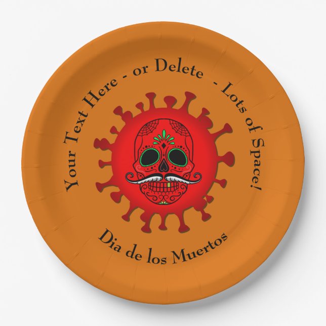 Ändern Sie Text Dia de los Muertos Red - Orange 9" Pappteller (Vorderseite)