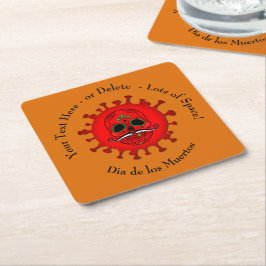 Ändern von Text Dia de los Muertos Red - Orange Rechteckiger Pappuntersetzer