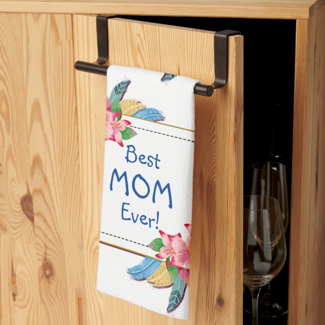 Ändern von Text Hinzufügen Name Boho Blume Feather Geschirrtuch (Drittel gefaltet)