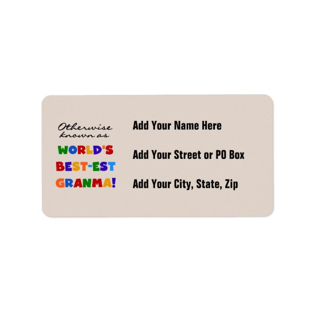 Andernfalls bekannt als Geschenke Gut-est Granma Adressaufkleber (Vorne)