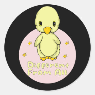 Anders als alle Kawaii Baby Duck Yellow & Pink Runder Aufkleber