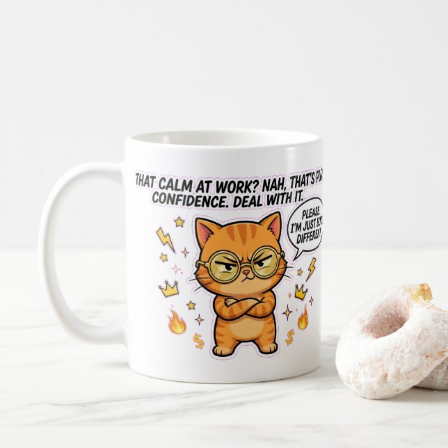 Anders gebaut Selbstsichere Katze Lustiger Becher Kaffeetasse (Mit Donut)