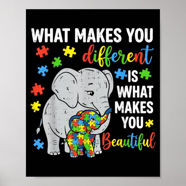 Anders ist schön Elefant Autismus-Bewusstsein Poster (Vorne)