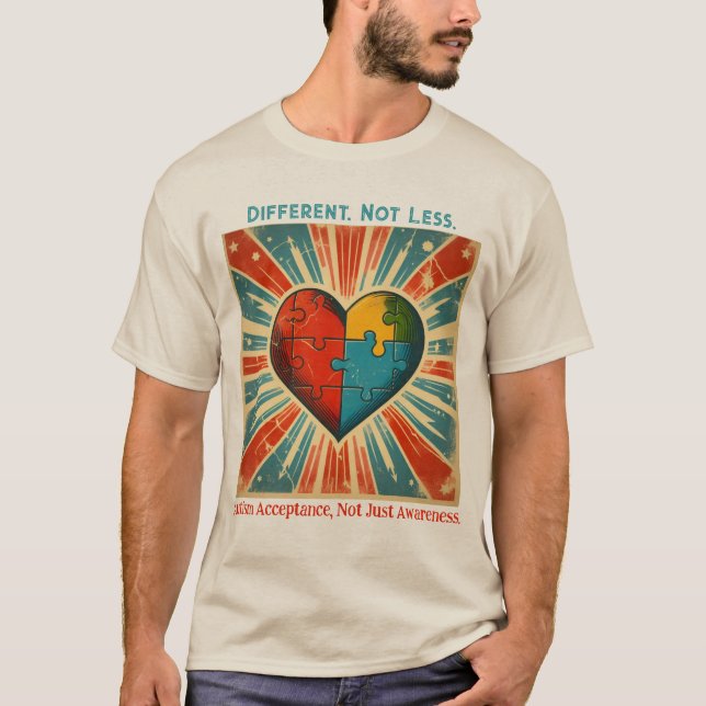 "Anders, nicht weniger" T-Shirt für Autismus-Akzep (Vorderseite)
