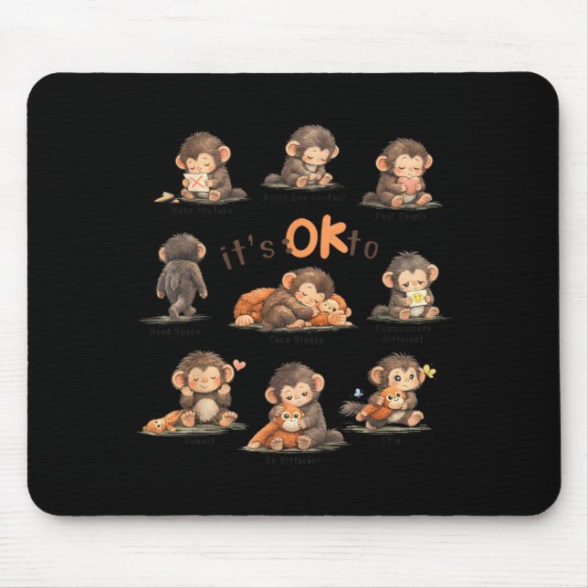 Anders Sein Autismus-Bewusstsein Baby-Affe Schlag Mousepad (Vorne)
