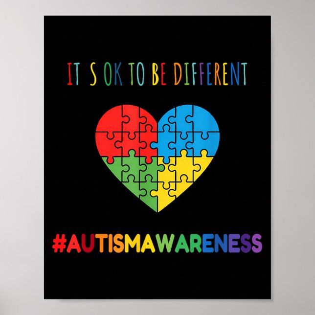 Anders zu sein ist ok Autismus-Bewusstsein Herz-Pu Poster (Vorne)