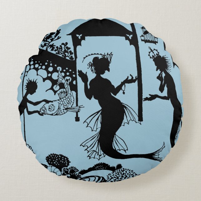 Andersen: Little Mermaid Silhouette Rundes Kissen (Vorderseite)