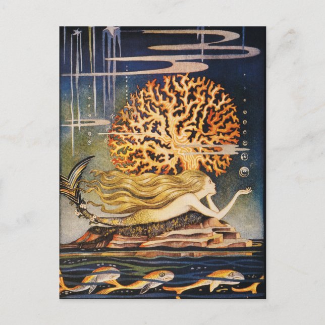 Andersen: Little Mermaid Zeichnend Postkarte (Vorderseite)