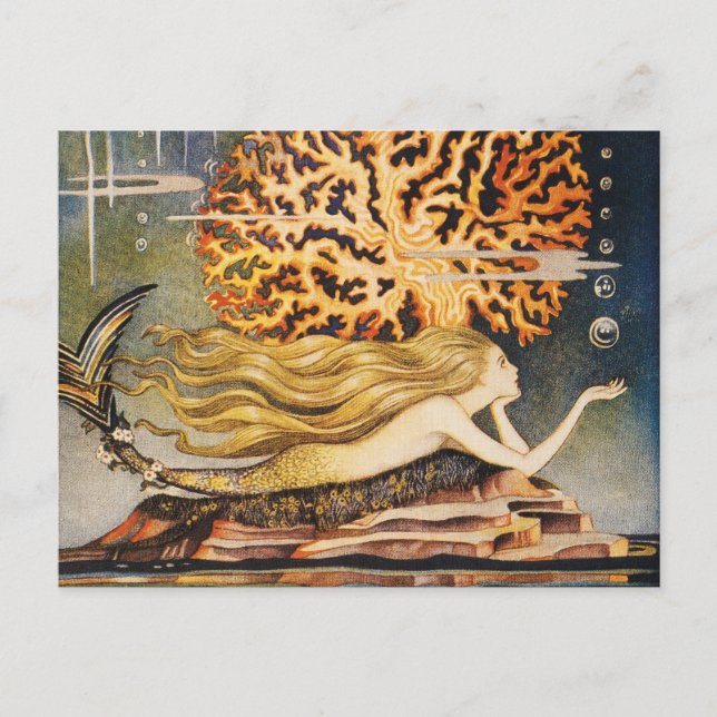 Andersen: Little Mermaid Zeichnend Postkarte (Vorderseite)