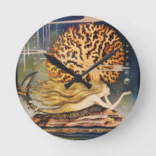 Andersen: Little Mermaid Zeichnend Runde Wanduhr