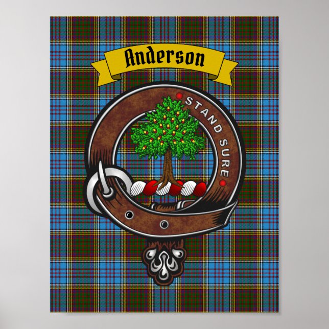 Anderson Clan Abzeichen & Tartan 8.5x11 Poster (Vorne)