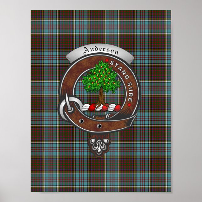 Anderson Clan Abzeichen & Tartan 8.5x11 Poster (Vorne)