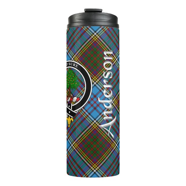 Anderson Clan Abzeichen & Tartan Thermosbecher (Vorderseite)
