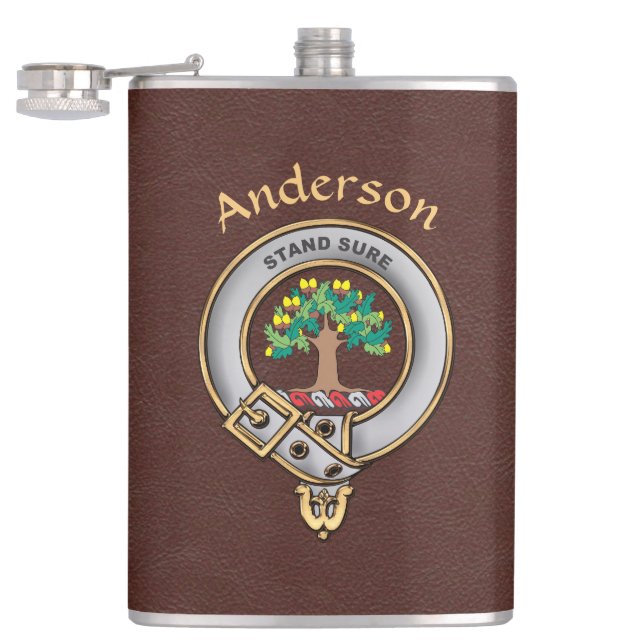 Anderson Clan Abzeichen w/Brown Imitats Leather Flachmann (Geöffnet)