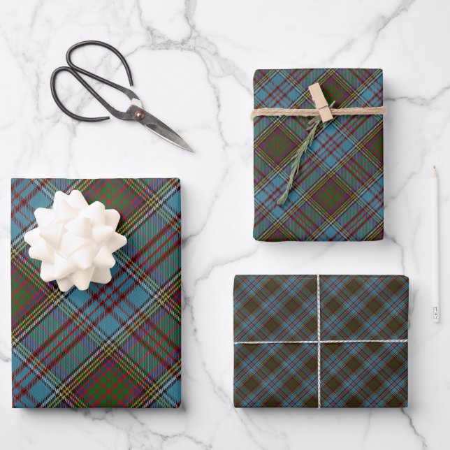  Anderson Clan Tartan Kariertes Muster Schottisch Geschenkpapier Set (Vorderseite)