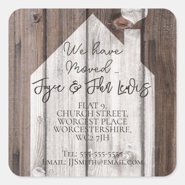 Änderung der Adresse Aufkleber Holz Haus (Vorderseite)