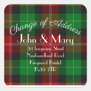 Änderung der Adresse Aufkleber Rückkehr tartan rot