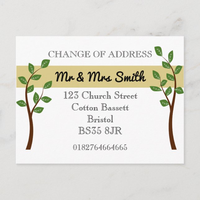 Änderung der Adresse einfache Blätter Baum Ankündigungspostkarte (Vorderseite)