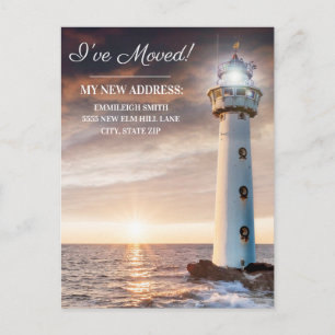 Änderung der Adresse Leuchtturm Küste Sonnenunterg Postkarte