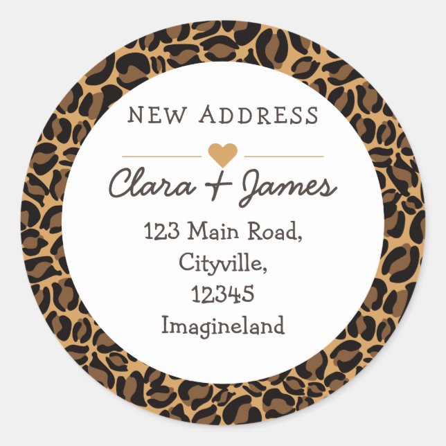 Änderung der Adresse neue Adresse Leopard Print Runder Aufkleber (Vorderseite)