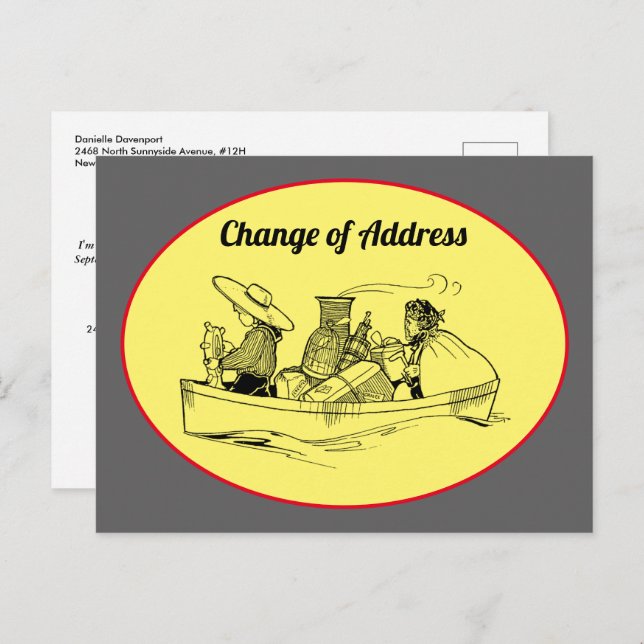 Änderung der Adresse Vintages Ruderboot Gelb grau Ankündigungspostkarte (Vorne/Hinten)