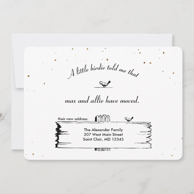 Änderung der Adresse Wegweiser Vögel mit Sternen Ankündigung (Vorderseite)