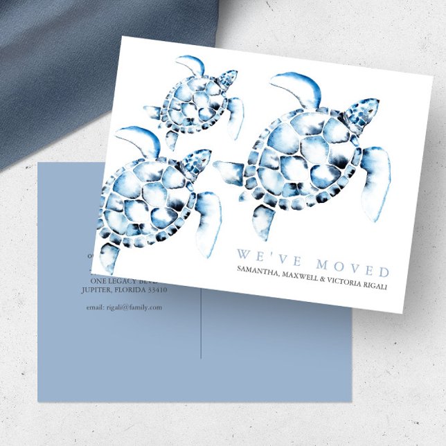 Änderung der Anschrift Cards Blue Sea Turtles am S Postkarte (change of address cards beach house watercolor sea turtle blue watercolor by Victoria Grigaliunas)