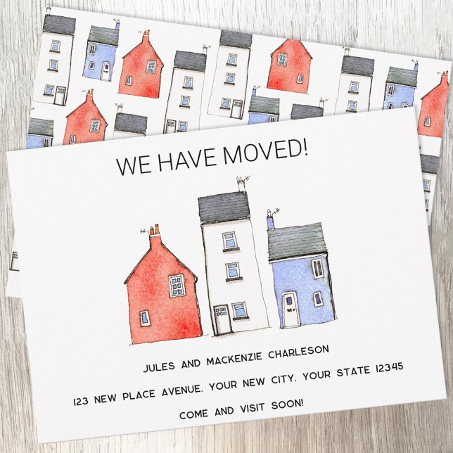 Änderung der Anschrift im Wasserfarbhaus Ankündigung (We have moved watercolor house art moving new home announcement)