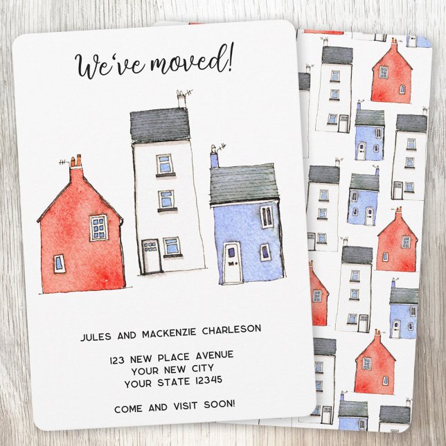 Änderung der Anschrift im Wasserfarbhaus Ankündigung (Watercolour house personalized moving new home we have moved announcement)