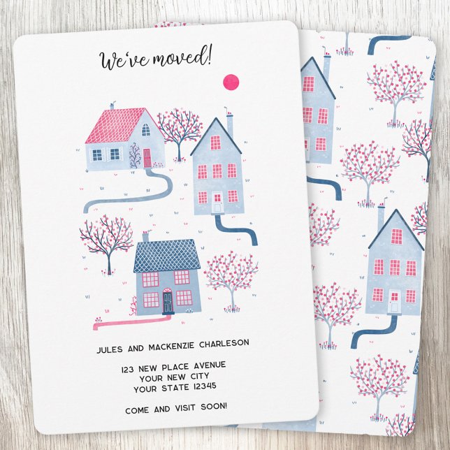 Änderung der Anschrift im Wasserfarbhaus Ankündigung (Watercolour House new home moving announcement with custom text)