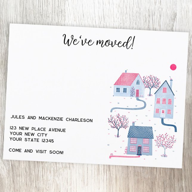 Änderung der Anschrift im Wasserfarbhaus Feiertagspostkarte (Watercolor house personalized moving home change of address announcement postcard)