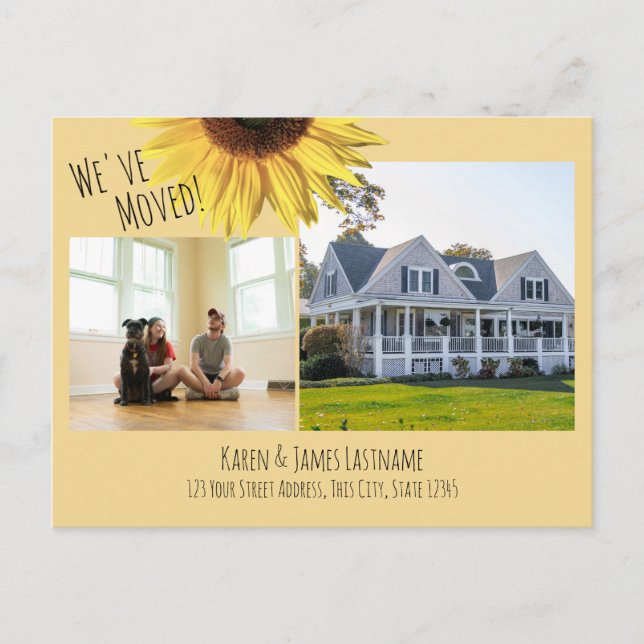 Änderung der Anschrift Sonnenblume mit Foto Ankünd Ankündigungspostkarte (Vorderseite)