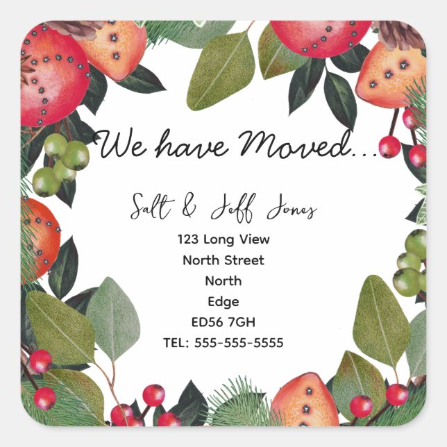 Änderung der Anschrift Wintersaison Quadratischer Aufkleber (Vorderseite)