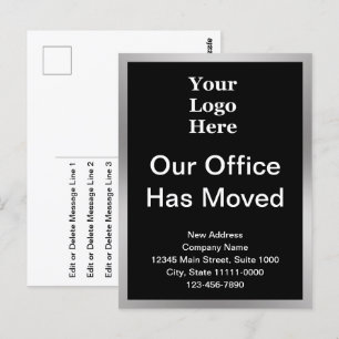 Änderung der Geschäftsadresse Schwarz & Silber auf Postkarte