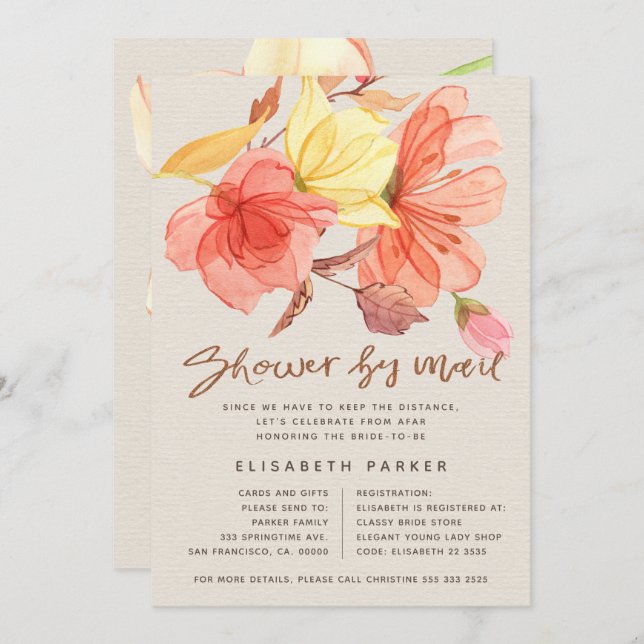 Änderung der Pläne Aquarell Blumendusche durch Pos Einladung (Vorne/Hinten)