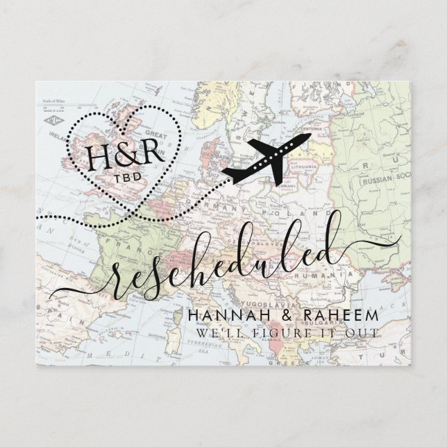 Änderung der Pläne Aufgehobene Hochzeit in Urlaubs Ankündigungspostkarte (Vorderseite)
