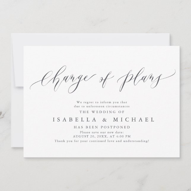 Änderung der Pläne aufgeschobene Hochzeitsankündig Einladung (Vorderseite)