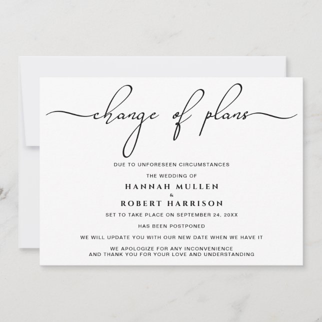 Änderung der Pläne Aufschiebung Schwarz-weiß Ankündigung (Vorderseite)