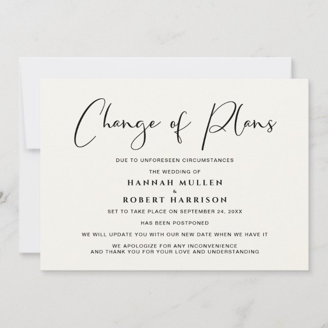 Änderung der Pläne für die Hochzeitverlängerung Ankündigung (Vorderseite)