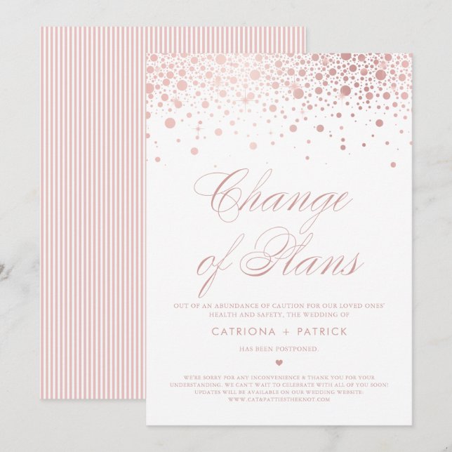 Änderung der Pläne Rose Gold Foil Confetti verscho Einladung (Vorne/Hinten)