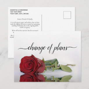 Änderung der Pläne Rote Rosen-Hochzeit verschoben Ankündigungspostkarte