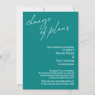 Änderung der Pläne Teal Aufgeschobene Hochzeitskar Einladung