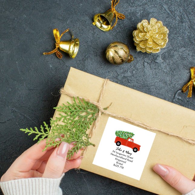 Änderung des Adressaufklebers Weihnachtsbaum Quadratischer Aufkleber (Von Creator hochgeladen)