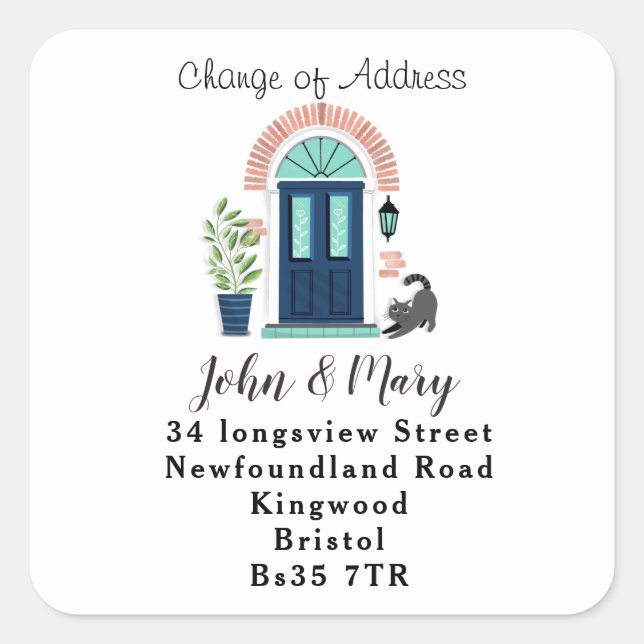 Änderung des Adressenaufklebers Blau Vordertür & K Quadratischer Aufkleber (Vorderseite)