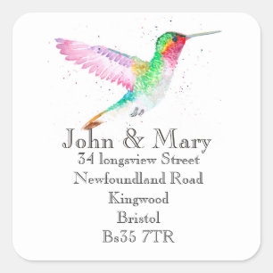 Änderung des Adressenaufklebers Wasserfarbvogel Quadratischer Aufkleber