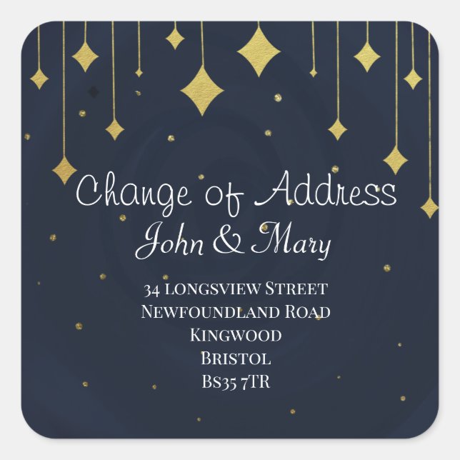 Änderung des Adressenaufklebers Weihnachtsgold Quadratischer Aufkleber (Vorderseite)