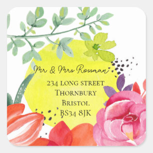 Änderung des Adressetiketts Blumendesign Quadratischer Aufkleber