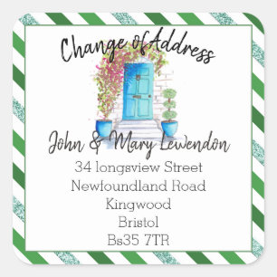 Änderung des Anschriften-Aufklebers blauer Glitzer Quadratischer Aufkleber