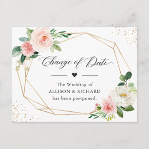 Änderung des Datums Elegant Geometrischer Blush Ro Postkarte