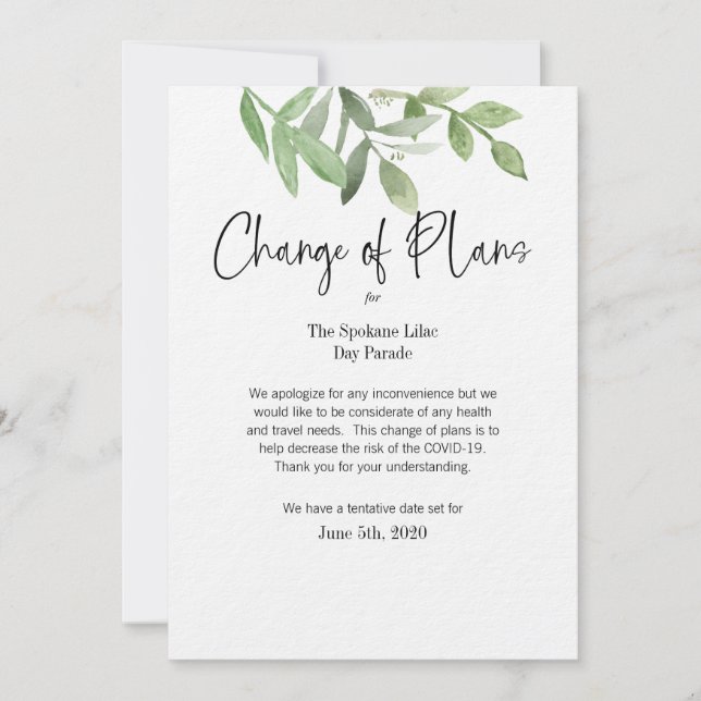 Änderung des Datums für Ereignisse Einladung (Vorderseite)